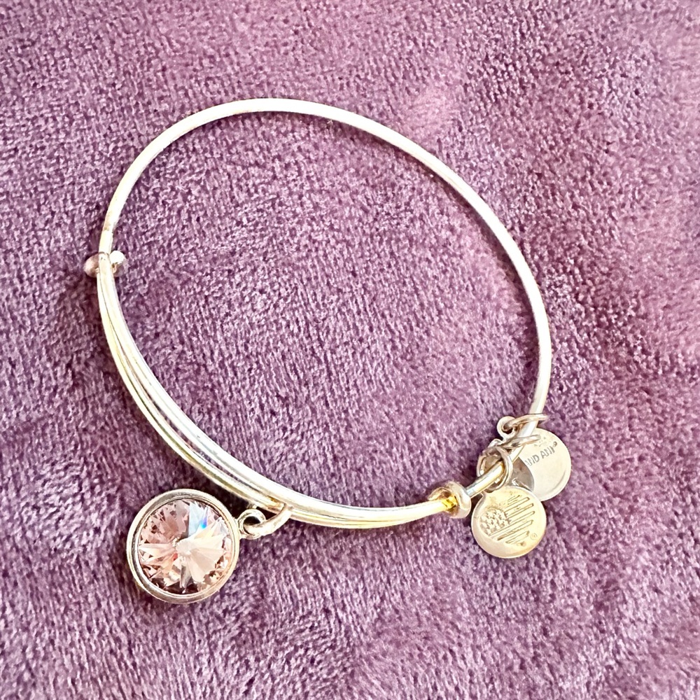 Shiny Silver October Birthstone Alex and Ani Bangle